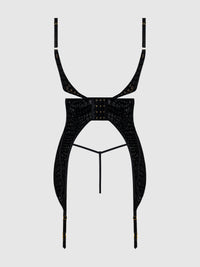 House of Desire Snake Velvet Burnout Mesh Chemise Set Black