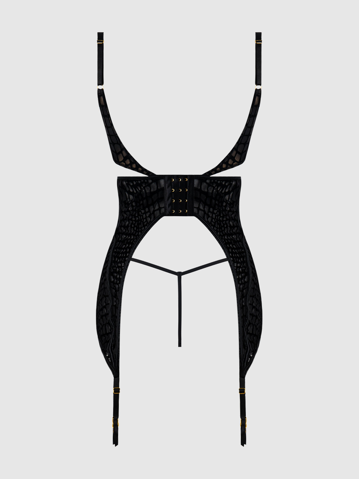 House of Desire Snake Velvet Burnout Mesh Chemise Set Black
