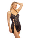 Oh la la Cheri Soraya Lace Babydoll w/Side Slit & Rhinestone Detail Black-Rebel Romance