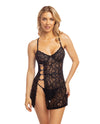 Oh la la Cheri Soraya Lace Babydoll w/Side Slit & Rhinestone Detail Black-Rebel Romance