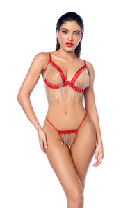 Mapale Spotlight Sparkling Fringe Open Cups and Crotchless Bra Set