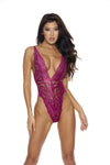 Deep Plunge Shiny Stretch Lace Teddy Berry