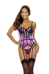 Shirley of Hollywood Striking Spandex Bustier Set Caged Padded Cups Orchid Black