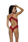 Lace Halter Teddy with Pearl Detail Red