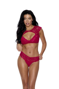 Cute Stretch Lace Underwire Cups Bra Set Red