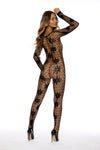 Shirley of Hollywood Sizzling Bodystocking Fishnet Flowers Black