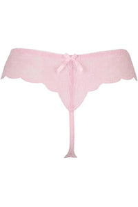 Gorgeous Axami Strawberry Shortcake pink lace thong with delicate scalloped edges and a sweet bow.