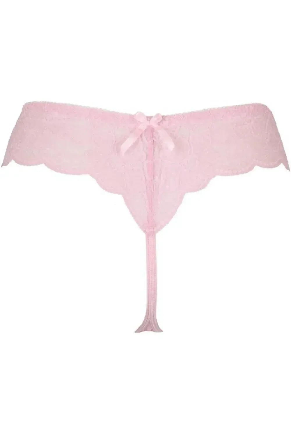 Gorgeous Axami Strawberry Shortcake pink lace thong with delicate scalloped edges and a sweet bow.