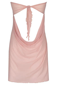Sensual Summer Love babydoll in heavenly light powder pink transparent tulle with a bare back and tie detail.