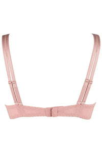 Axami Summer Love balconette push-up bra, powder pink with rose gold embroidery, delicate lace, and adjustable straps.