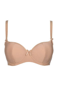 Elegant Axami Sunny Isles balconette bra in beautiful beige, featuring a delicate bow and adjustable straps.