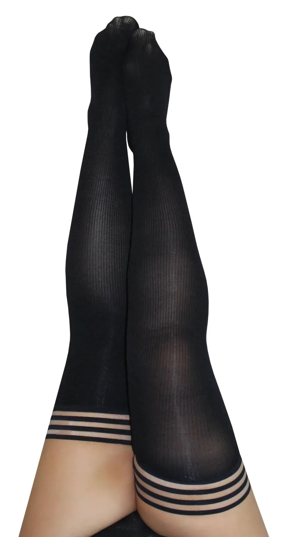 Kixies Stockings Hosiery Dana Lynn Ribbed Thigh High Black-Rebel Romance