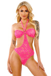 Glow Black Light Halter Bodysuit w/Open Sides Neon Pink