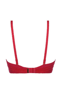 Axami Tiger Lily sheer mesh unlined bra in vivid red with adjustable straps and hook-and-eye closure.