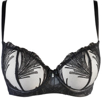 Axami Timeless Shimmering Embroidery Sheer Balconette Bra Black