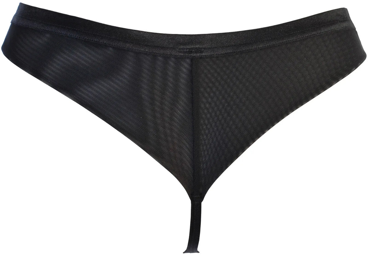 Axami Timeless Shimmering Embroidery Sheer String Panty Black
