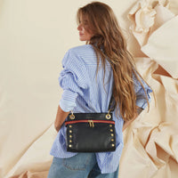 Hammitt Tony Med Signature Crossbody Leather Handbag Black/Brushed Gold Red Zip-Rebel Romance