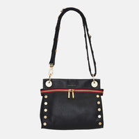 Hammitt Tony Med Signature Crossbody Leather Handbag Black/Brushed Gold Red Zip-Rebel Romance