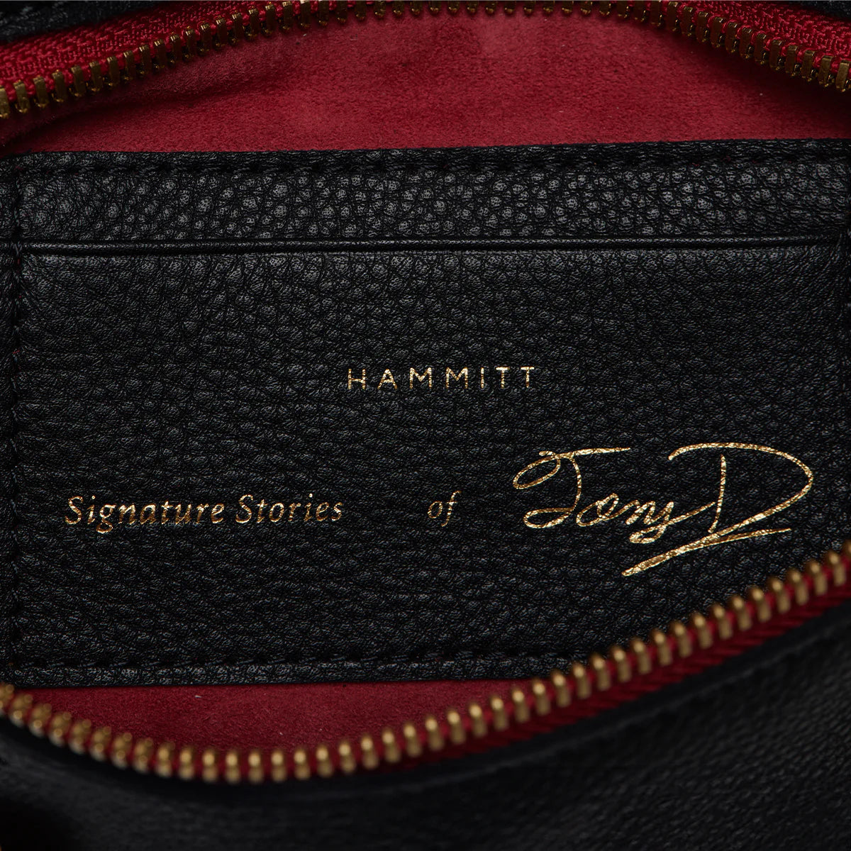 Hammitt Tony Med Signature Crossbody Leather Handbag Black/Brushed Gold Red Zip-Rebel Romance