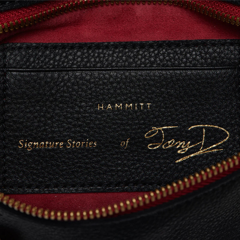 Hammitt Tony Med Signature Crossbody Leather Handbag Black/Brushed Gold Red Zip-Rebel Romance
