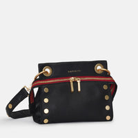 Hammitt Tony Sml Signature Crossbody Leather Handbag Black/Brushed Gold Red Zip-Rebel Romance