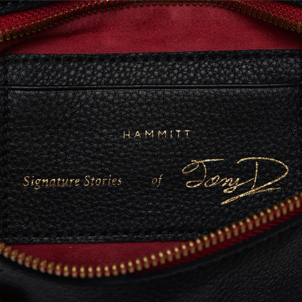 Hammitt Tony Sml Signature Crossbody Leather Handbag Black/Brushed Gold Red Zip-Rebel Romance