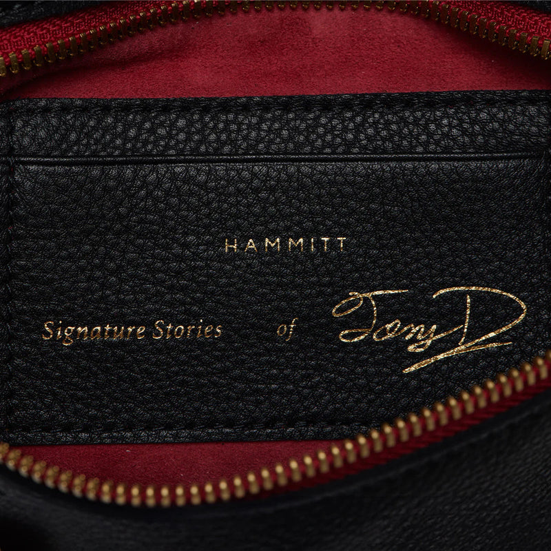 Hammitt Tony Sml Signature Crossbody Leather Handbag Black/Brushed Gold Red Zip-Rebel Romance