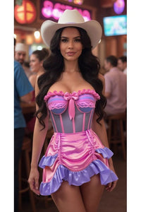 Top Drawer 2 PC Steel Boned Purple/Pink Mesh Underwire Bustier Corset & Skirt Set TD-473-ACC-366