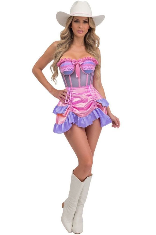 Top Drawer 2 PC Steel Boned Purple/Pink Mesh Underwire Bustier Corset & Skirt Set TD-473-ACC-366