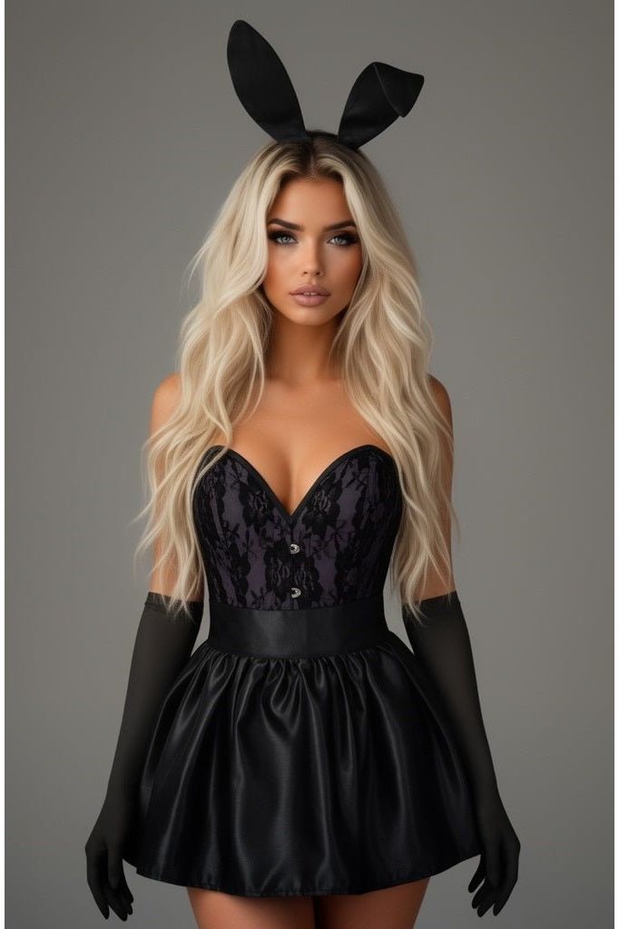 Top Drawer 5 PC Premium Boudoir Bunny Corset Costume Black