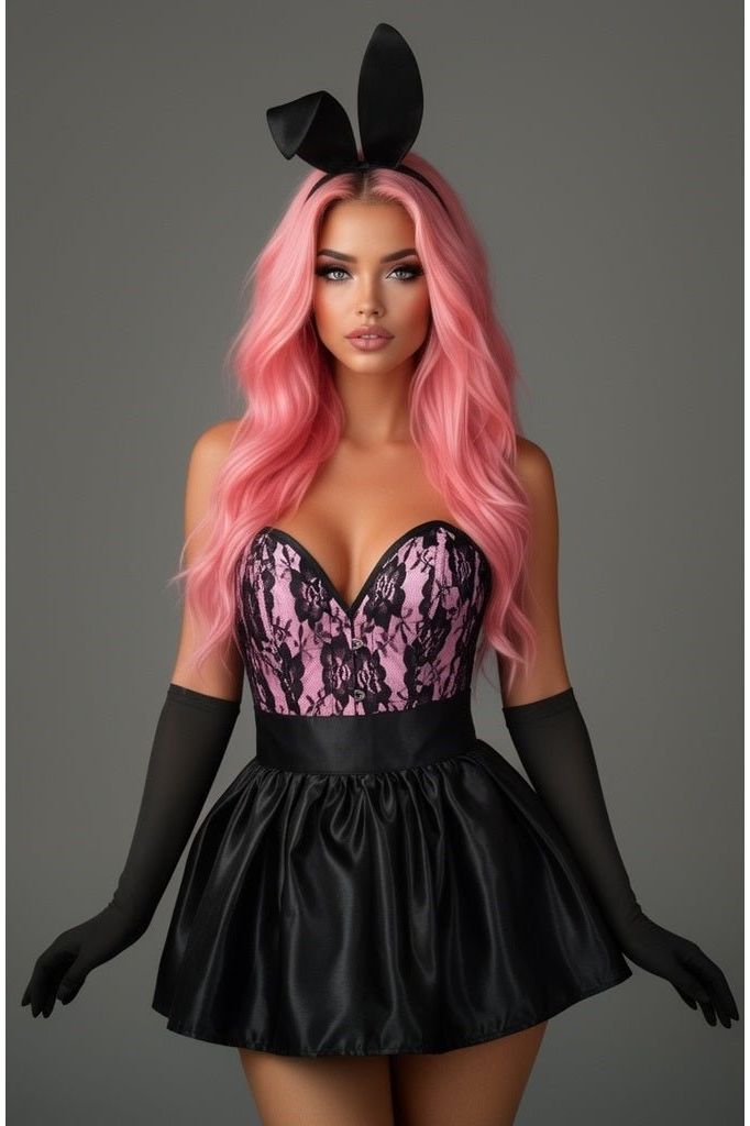 Top Drawer 5 PC Premium Boudoir Bunny Corset Costume Pink
