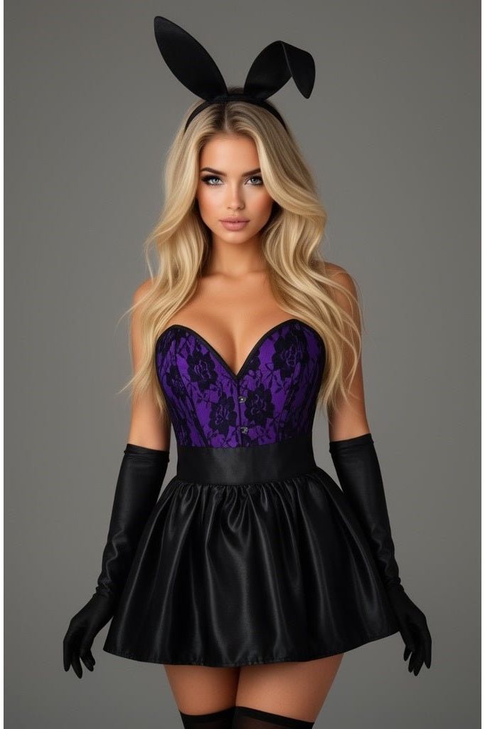 Top Drawer 5 PC Premium Boudoir Bunny Corset Costume Purple