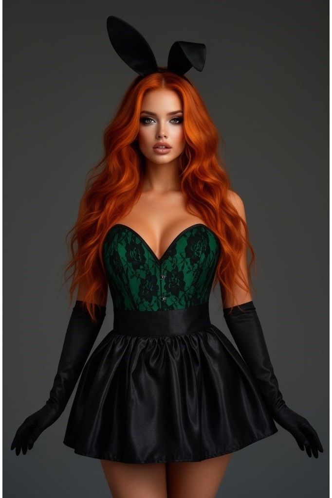 Top Drawer 5 PC Premium Boudoir Bunny Corset Costume Green