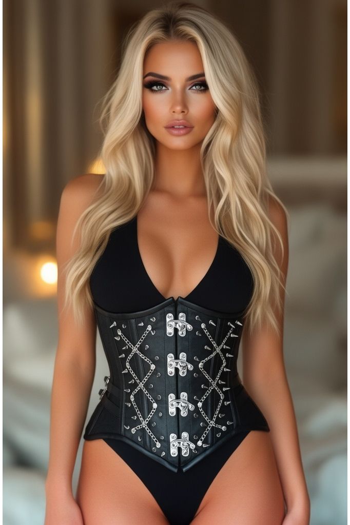 Top Drawer Black Brocade Steel Boned Underbust Corset w/Silver Hardware
