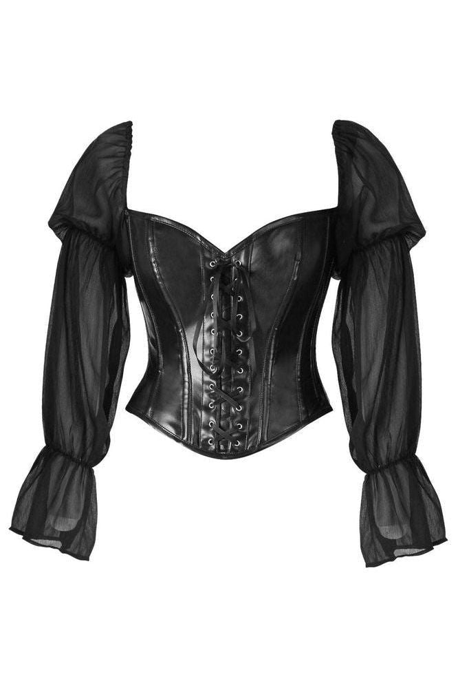 LIMITED EDITION Top Drawer Black Faux Leather Steel Boned Corset w/Sleeves