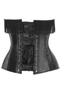 Top Drawer Black Faux Leather Steel Boned Overbust Corset w/Fringe