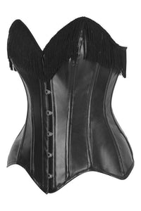 Top Drawer Black Faux Leather Steel Boned Overbust Corset w/Fringe