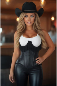 Top Drawer Black Faux Leather Steel Boned Underbust Corset w/Fringe