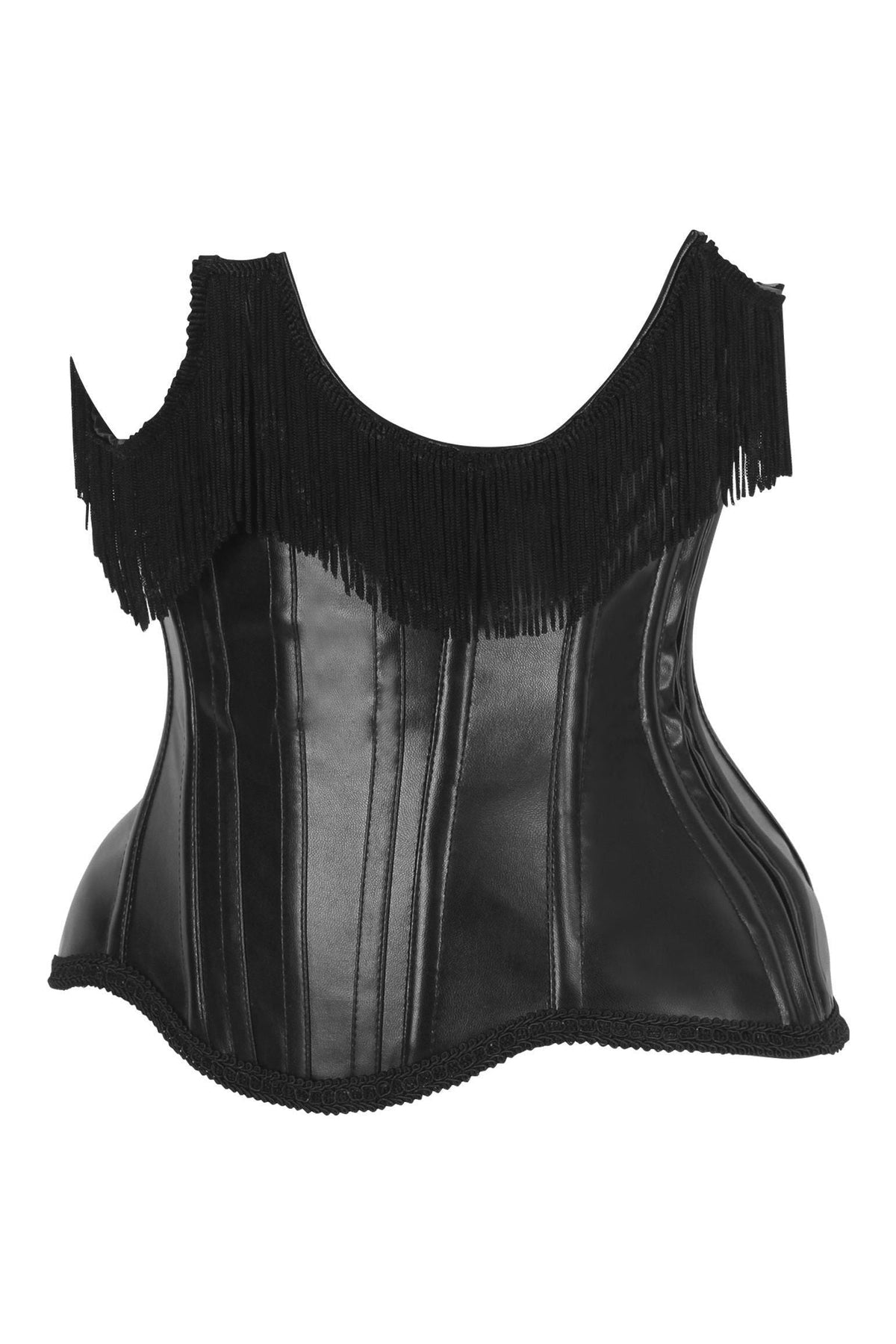 Top Drawer Black Faux Leather Steel Boned Underbust Corset w/Fringe