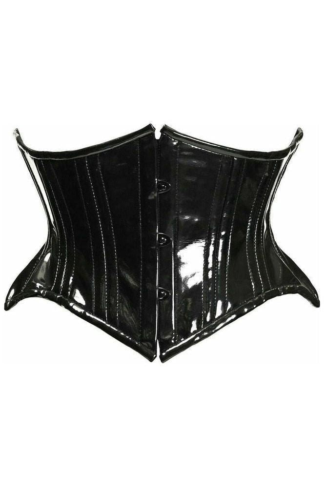 Top Drawer Black Patent PVC Vinyl Double Steel Boned Curvy Cut Waist Cincher