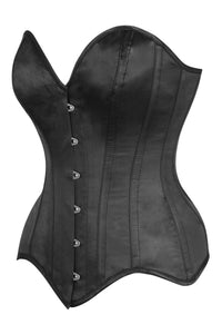 Top Drawer Black Satin Steel Boned Overbust Corset TD-165