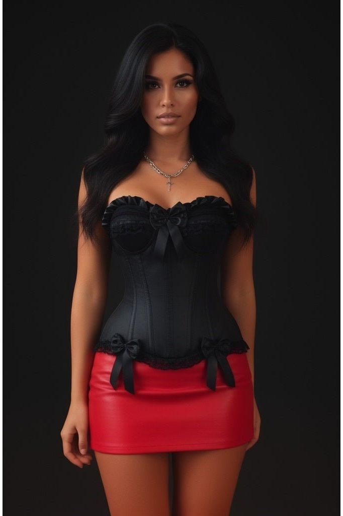 Top Drawer Black Satin Steel Boned Overbust Corset TD-169