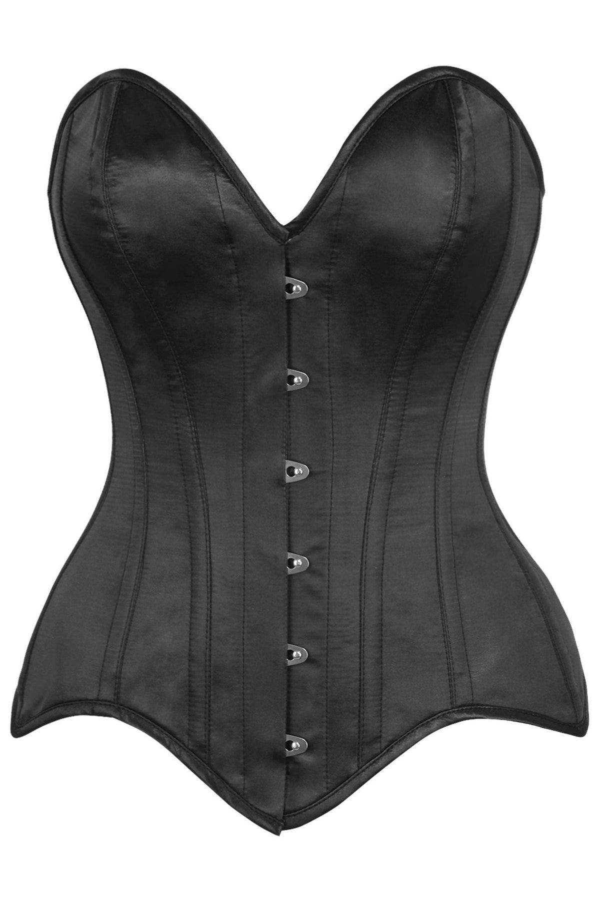 Top Drawer Black Satin Steel Boned Overbust Corset TD-165