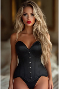 Top Drawer Black Satin Steel Boned Overbust Corset TD-165