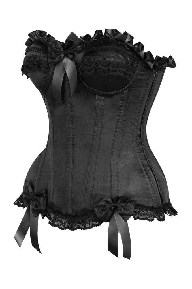 Top Drawer Black Satin Steel Boned Overbust Corset TD-169