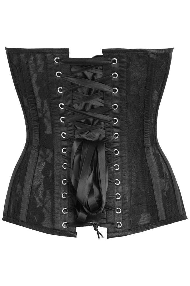 LIMITED EDITION Top Drawer Black Sheer Mesh Net & Lace Steel Boned Overbust Corset