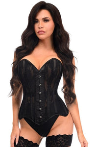 LIMITED EDITION Top Drawer Black Sheer Mesh Net & Lace Steel Boned Overbust Corset