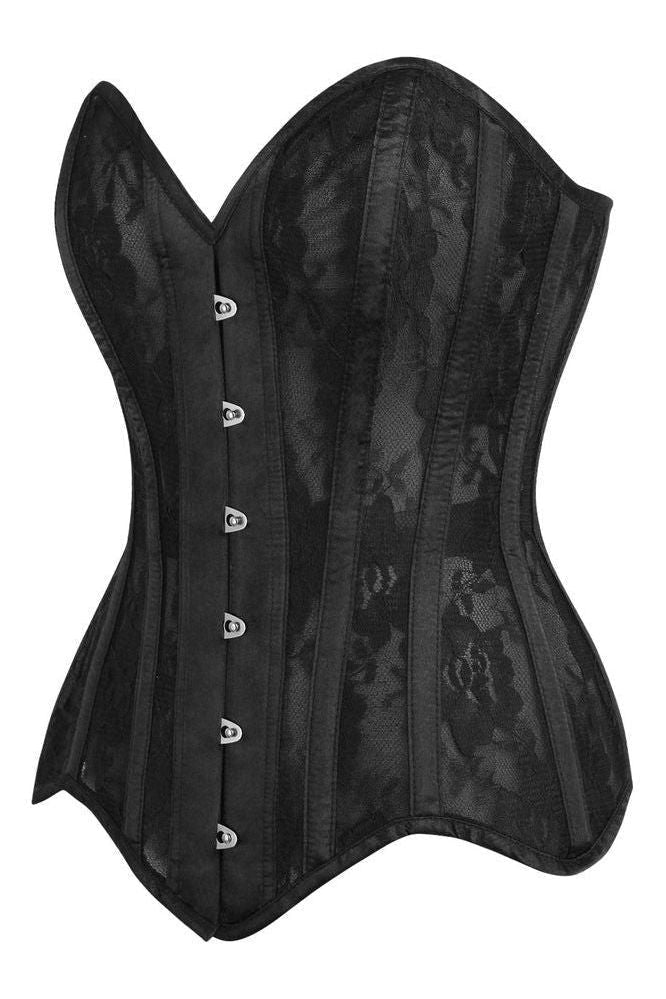 LIMITED EDITION Top Drawer Black Sheer Mesh Net & Lace Steel Boned Overbust Corset