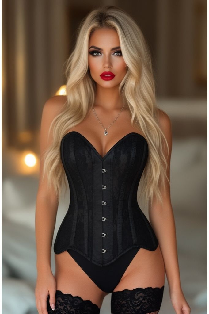 LIMITED EDITION Top Drawer Black Sheer Mesh Net & Lace Steel Boned Overbust Corset
