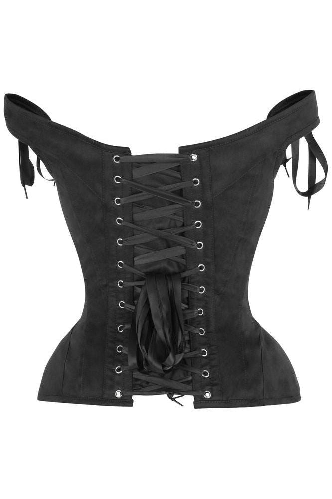 LIMITED EDITION Top Drawer Black Suede Steel Boned Corset w/Straps